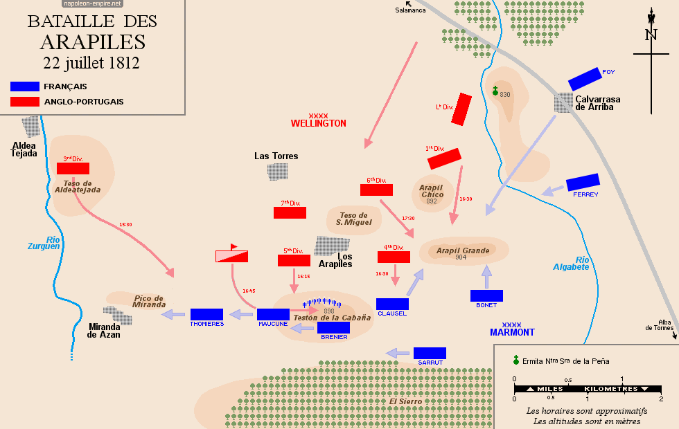Batailles napoléoniennes - Carte de la bataille des Arapiles
