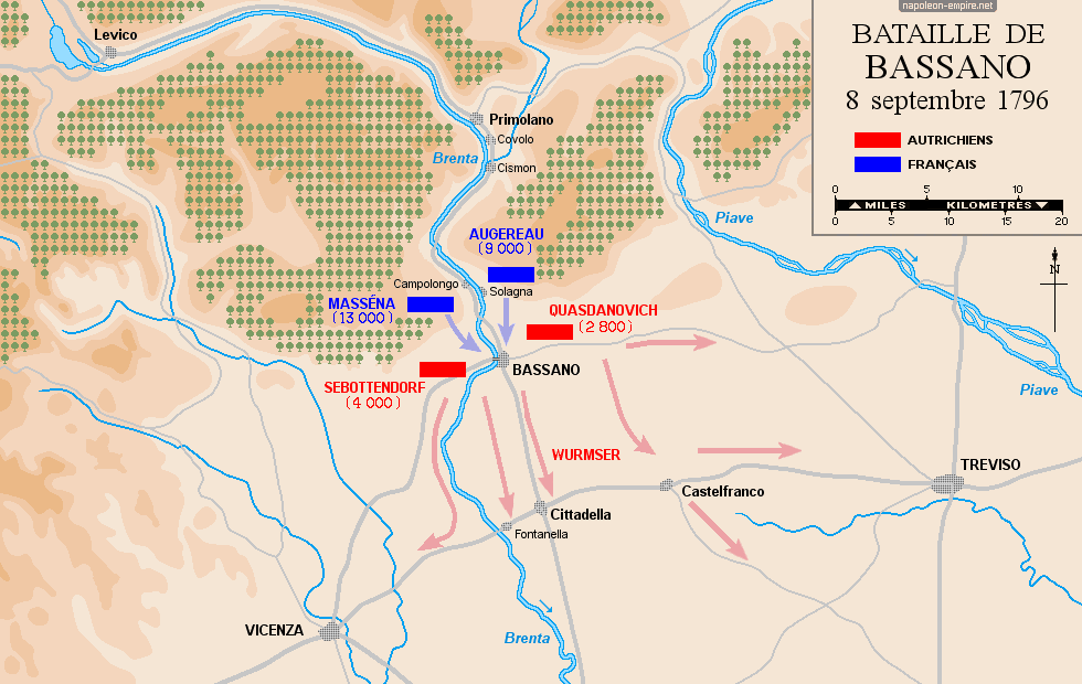 Batailles napoléoniennes - Carte de la bataille de Bassano 