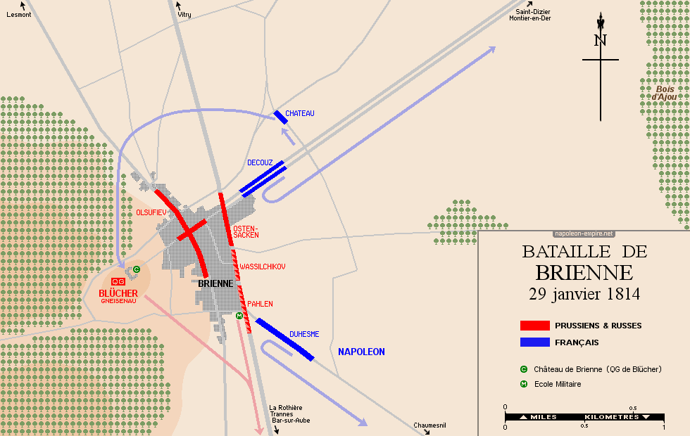 Batailles napoléoniennes - Carte de la bataille de Brienne