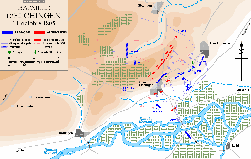 Batailles napoléoniennes - Carte de la bataille d'Elchingen
