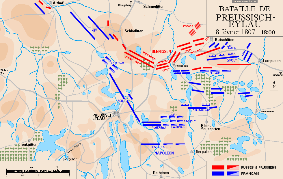 Batailles napoléoniennes - Carte de la bataille d'Eylau 
