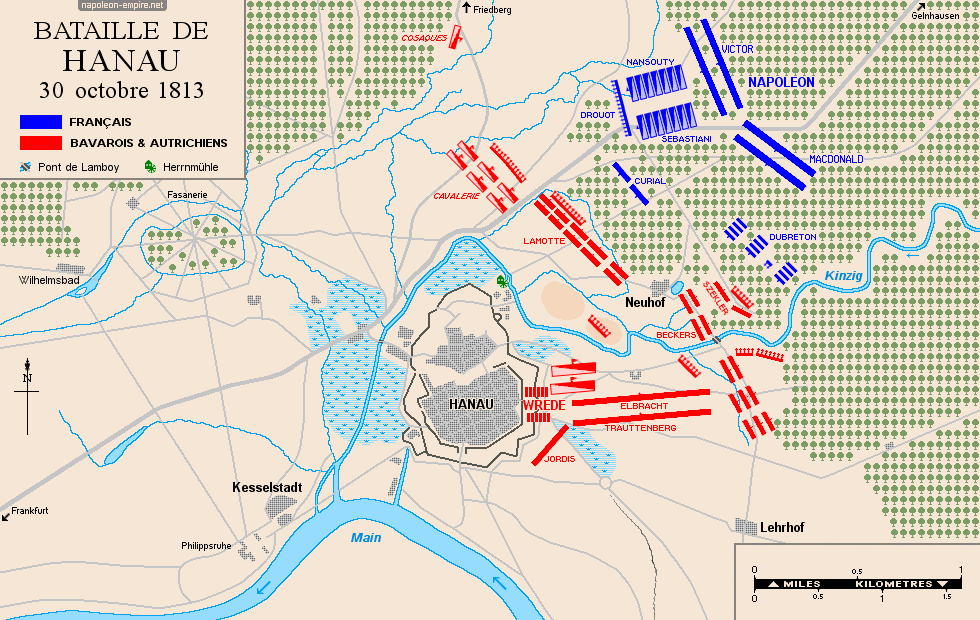 Batailles napoléoniennes - Carte de la bataille de Hanau 