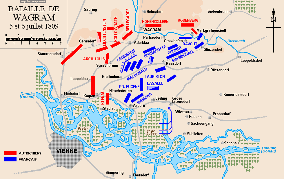 Batailles napoléoniennes - Carte de la bataille de Wagram