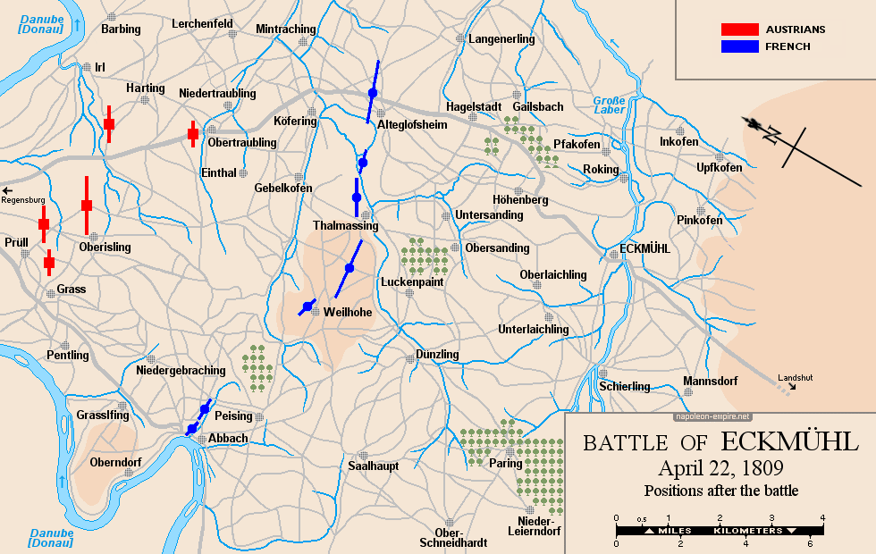 Napoleonic Battles - Map of the battle of Eckmühl - Positions after the battle
