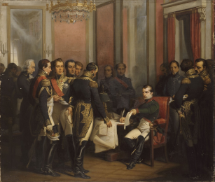 Painting of Napoleon's abdication at Fontainebleau in 1814