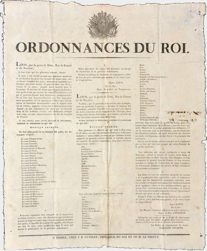 Affiche de l'ordonnane du 24 juillet 1815