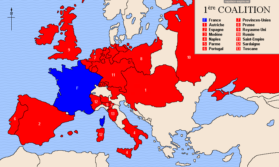 Carte d'Europe des participants à la première coalition