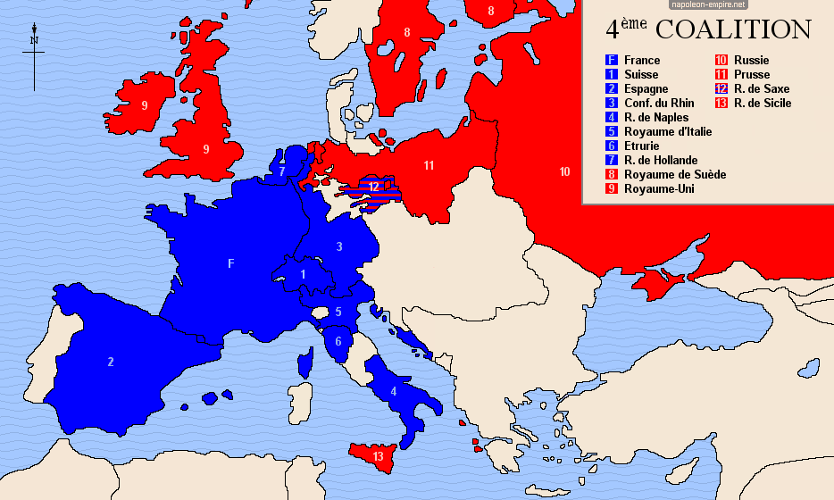 Carte d'Europe des participants à la quatrième coalition
