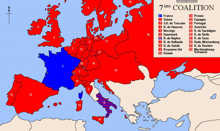 Carte d'Europe des participants à la septième coalition