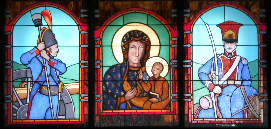 The stained glass window of Somosierra's Nuestra Señora de la Soledad chapel