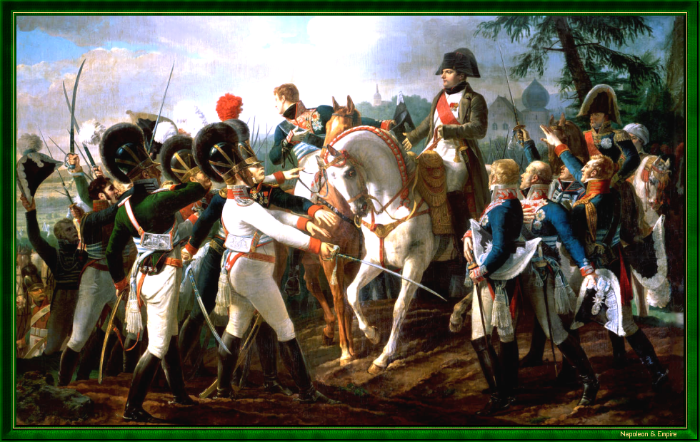 Napoléon harangue les troupes bavaroises et wurtembourgeoises à Abensberg, par J.B. Debret