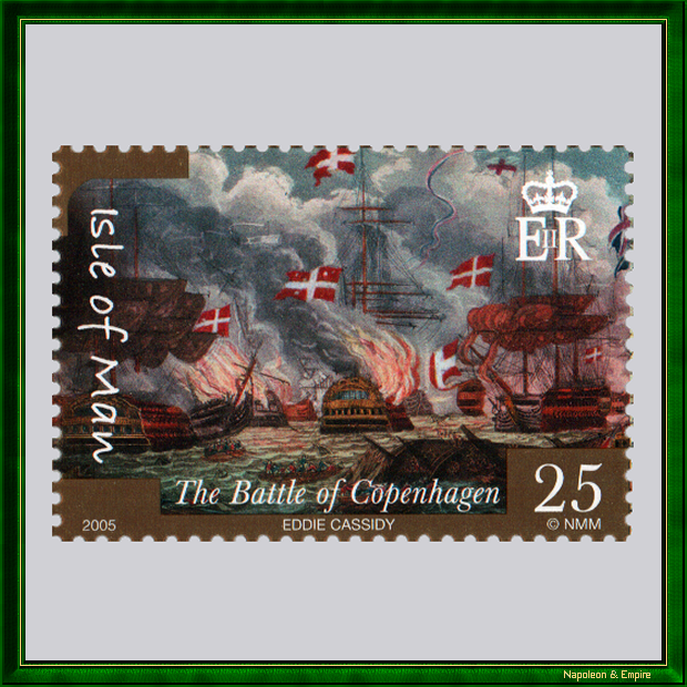Timbre de l'Île de Man commémorant la bataille de 1801 entre les flottes danoise et anglaise