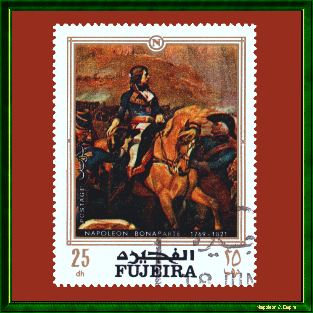 Timbre de l'émirat de Fujeira représentant le général Bonaparte à la bataille de Rivoli