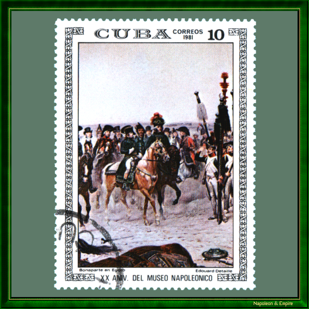 Timbre cubain représentant le général Bonaparte en Egypte