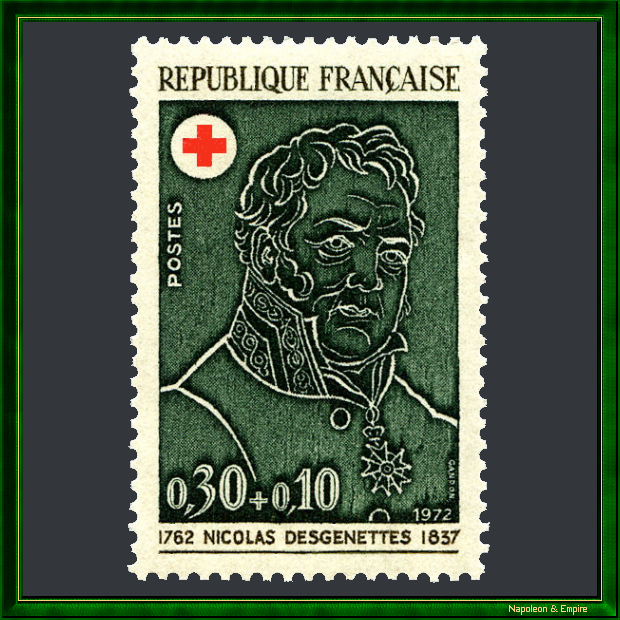 Timbre français de 30 plus 10 centimes représentant Nicolas Desgenettes