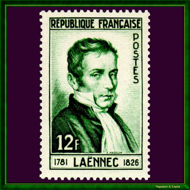 Timbre français de 12 francs représentant René Laënnec