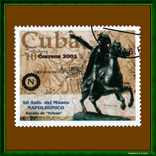 Timbre cubain : statue équestre de Napoléon à la bataille de Preussisch-Eylau