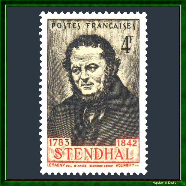 Timbre français de 4 francs représentant Stendhal